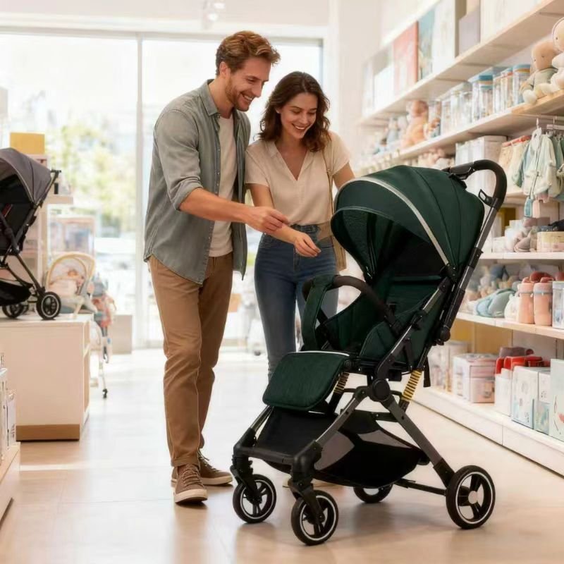 the parents are choose the stroller for baby