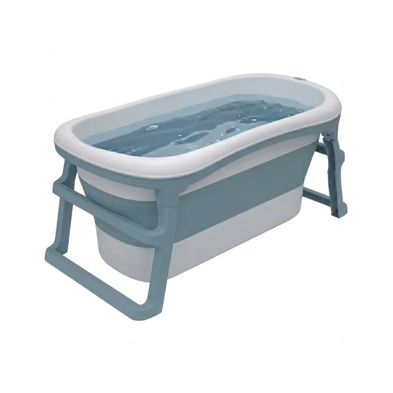 Blue and white space-saving foldable baby bathtub with non-slip legs - Wholesale baby bath products manufacturer China
