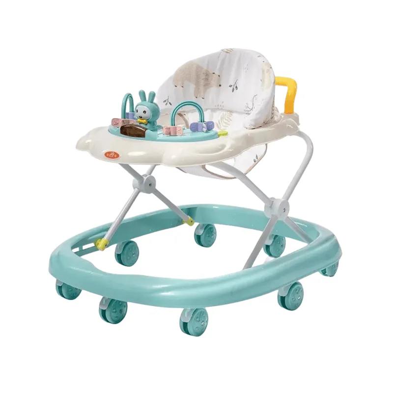 Mint green multi-function baby walker with interactive bunny toy tray and push handle - Wholesale activity gear factory China