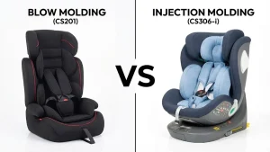 Side-by-side comparison of Blow Molded car seat CS201 vs Injection Molded car seat CS306-i