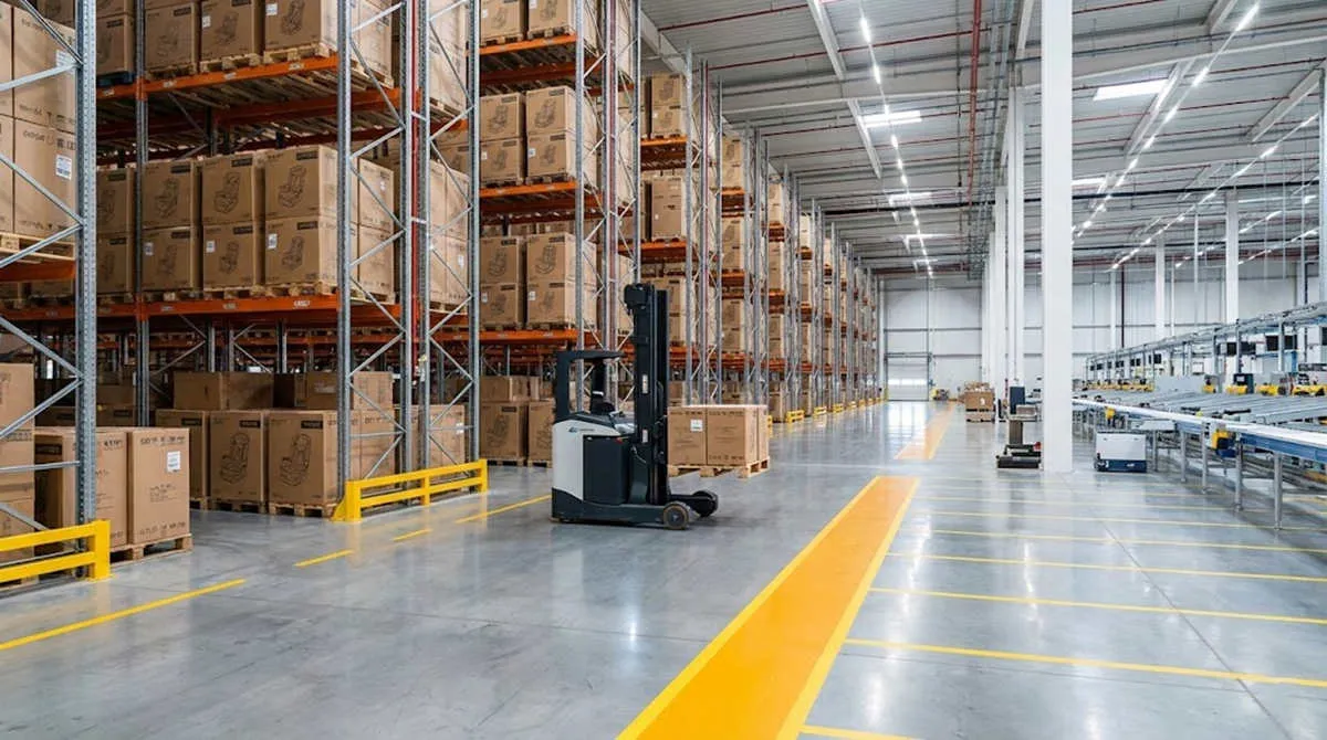 2026 Toddler Car Seats supply chain: Modern warehouse shelves filled with ready-to-ship export cartons.