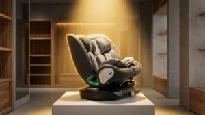 CS308-i swivel seat on spotlighted podium for high-conversion Car Seat Showroom Display.
