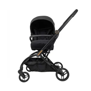 Babylovi ST302 Wholesale Compact Reversible Stroller in black, featuring a rotatable seat, pull rod, and aluminum frame.