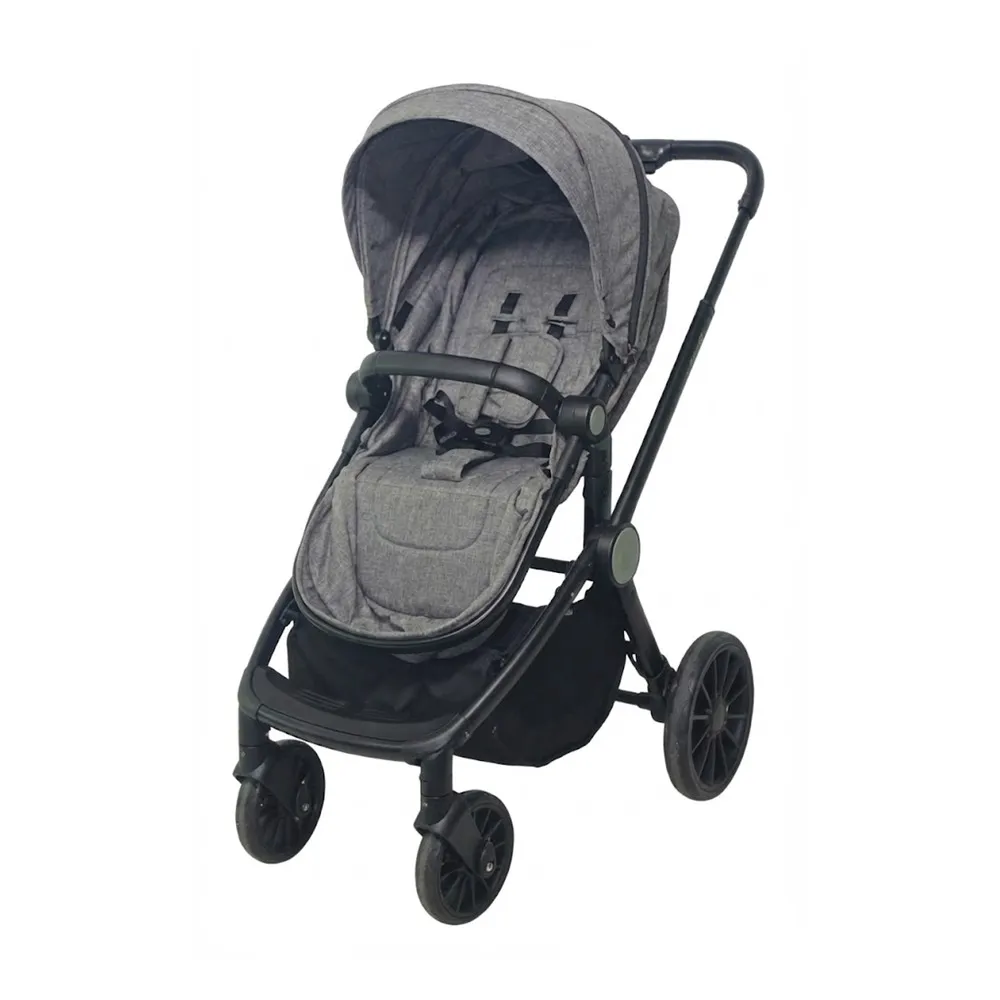 Babylovi ST305 Wholesale Convertible Stroller in grey, featuring an aluminum frame, PU wheels, and a 2-in-1 convertible seat unit.