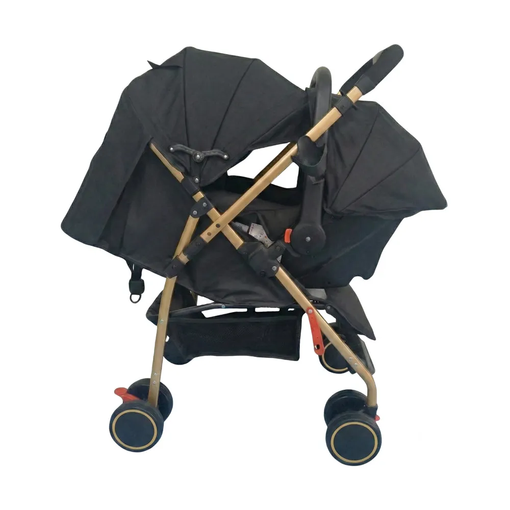 Babylovi ST502RC Wholesale 2-in-1 Travel System with a luxury gold frame, showing the infant car seat attached and full coverage canopy.