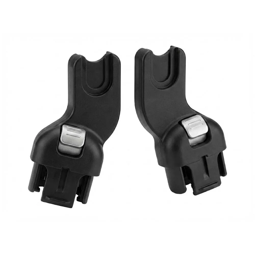 Pair of universal Stroller Adapter Trends accessories featuring quick-release silver buttons and matte black finish.