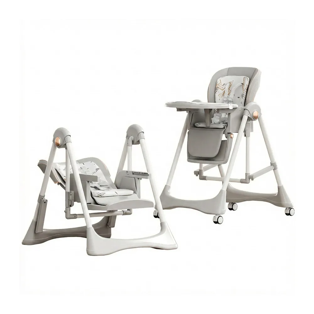 Wholesale 2-in-1 Manual Swing Chair HC540 in grey pattern showing both high chair and swing modes.