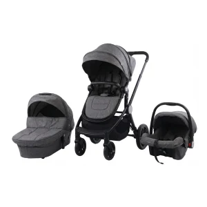 Infant car seat clicked onto Babylovi ST303 wholesale 3-in-1 modular stroller demonstrating travel system capability.