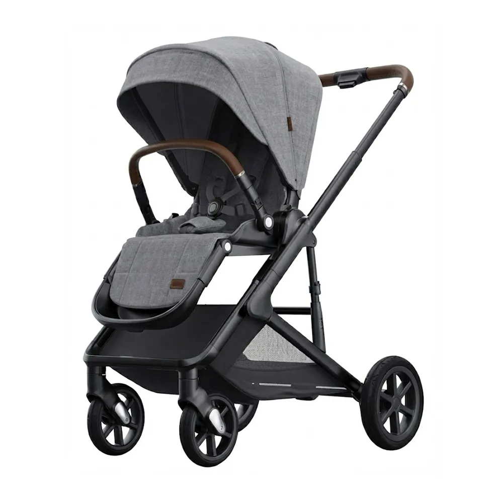 Babylovi ST308 wholesale adjustable 3-in-1 stroller in grey with PU handle and adjustable canopy.