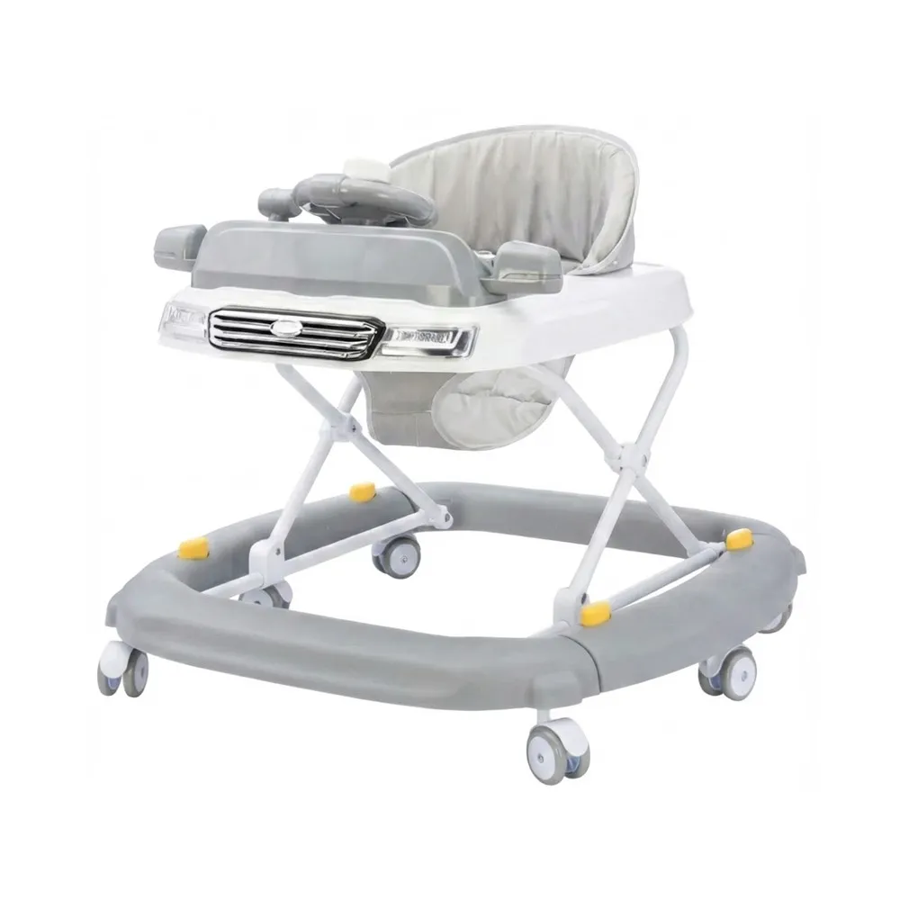 Wholesale Baby Walker Rocker BW756 featuring a grey car dashboard toy and sturdy walker frame.