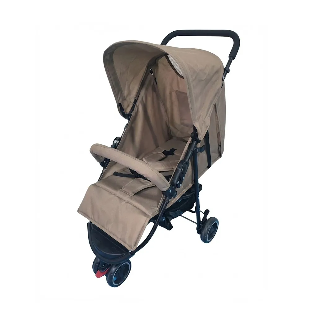 Babylovi ST107 wholesale compact 3-wheel stroller in khaki featuring front bumper and iron frame.