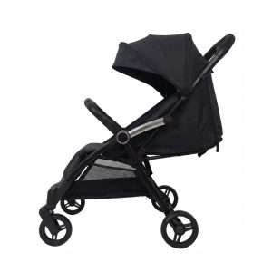 Babylovi ST114 wholesale compact auto fold stroller in black with leather handle and large canopy.
