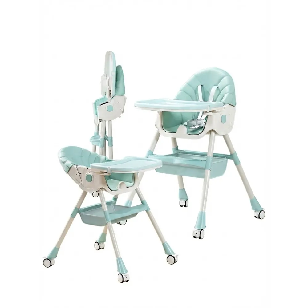 Wholesale Compact Manual Swing Chair HC552 in mint green showing high and low height positions.