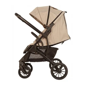 Babylovi ST521 wholesale compact reversible handle stroller in beige featuring aluminum frame and pull rod for travel.