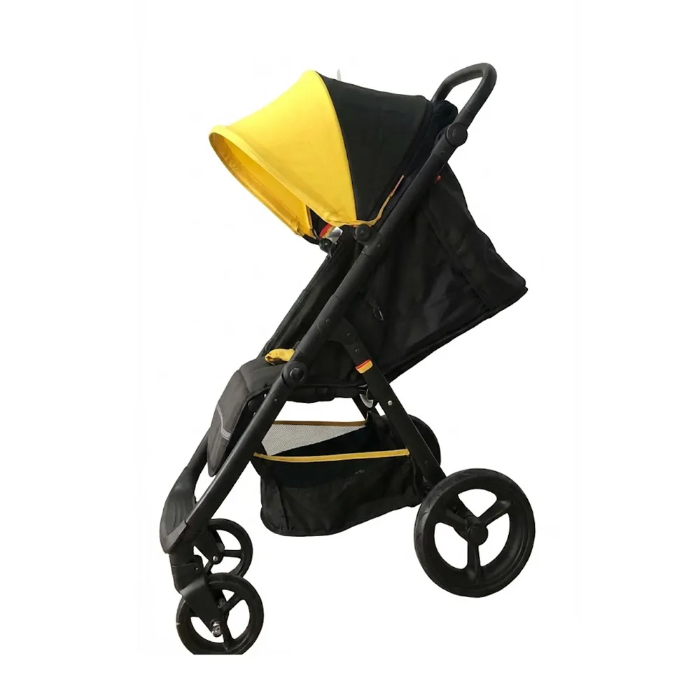 Babylovi ST522 wholesale compact travel stroller in yellow featuring adjustable handle and 3-in-1 compatibility.