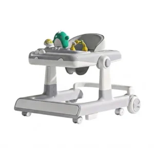 Wholesale Convertible Baby Walker BW755 featuring a green dinosaur music tray and adjustable height frame.