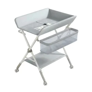 Babylovi BD453 wholesale folding changing table in grey with side storage basket and wheels.