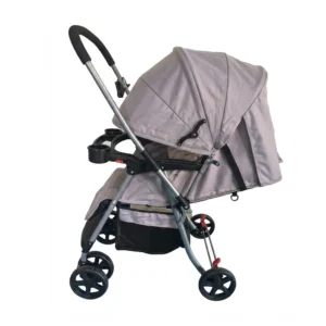 Babylovi ST504 wholesale iron reversible handle stroller in grey featuring meal tray and full canopy.