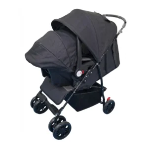 Babylovi ST507C wholesale large wheel travel system in black featuring large shopping basket and infant car seat.