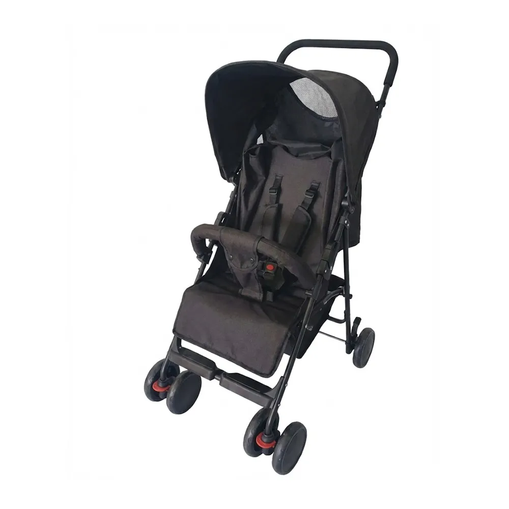 Babylovi ST108 wholesale lightweight iron stroller in black featuring mesh canopy window.