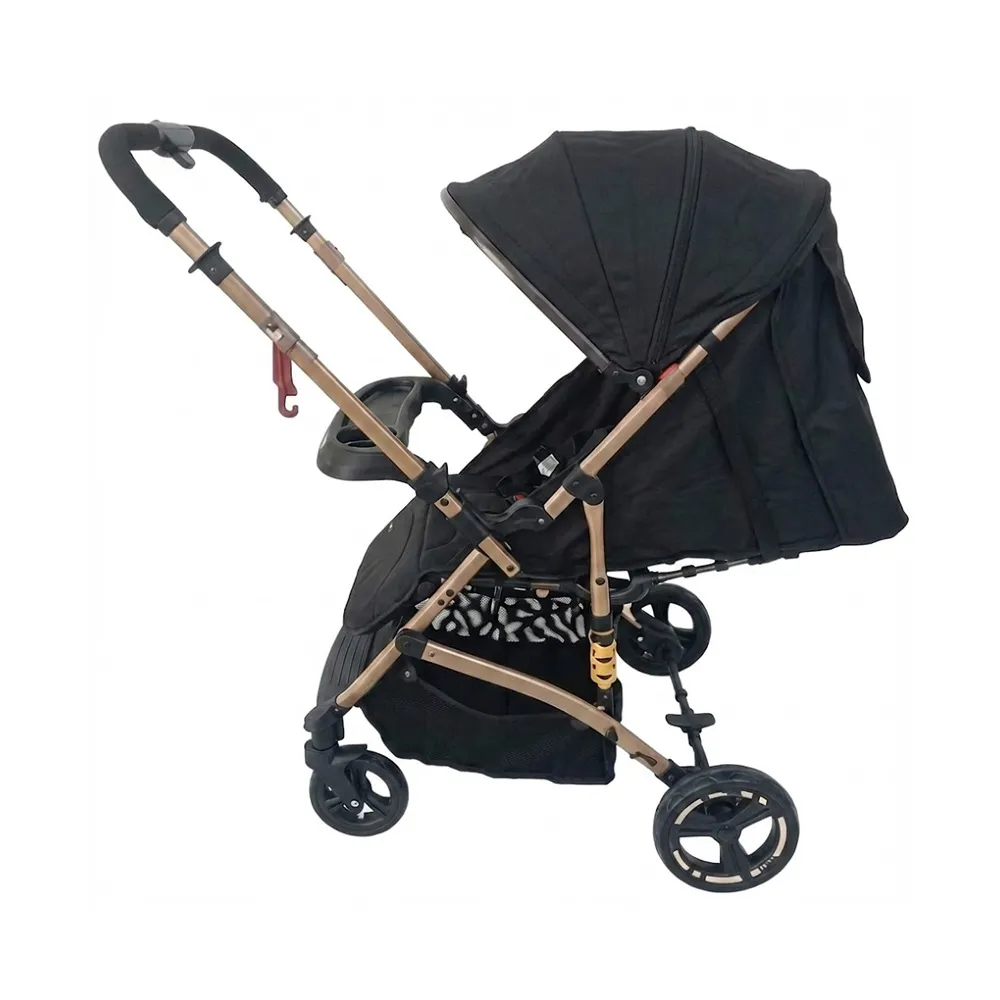 Babylovi ST512 wholesale lightweight reversible handle stroller in black featuring front tray and one-hand fold.