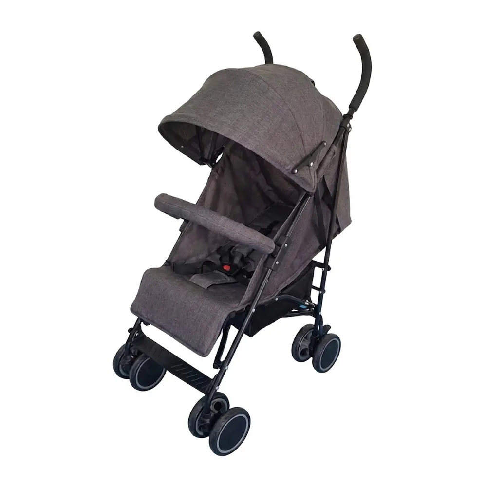 Babylovi ST109 wholesale linen umbrella stroller in grey featuring detachable bumper bar and double wheels.