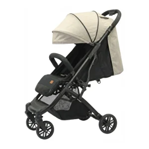 Babylovi ST515 wholesale pull rod stroller in beige featuring carbon steel frame and luggage pull rod.