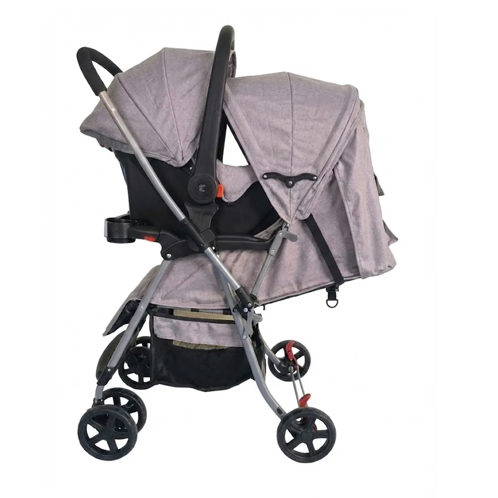 Babylovi ST504C wholesale reversible handle travel system in grey featuring detachable meal tray and infant car seat.