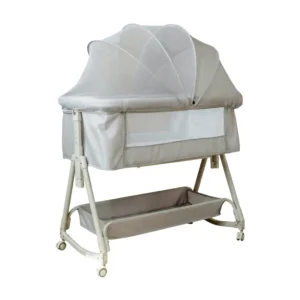 Babylovi BD405 wholesale rocking baby cot in grey with mosquito net and rocker mode.