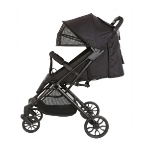 Babylovi ST516 wholesale trolley stroller in black featuring pull rod, BMW style wheels and quilted footrest.