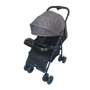 Babylovi ST502 wholesale ultra light stroller in grey featuring front snack tray and large canopy.