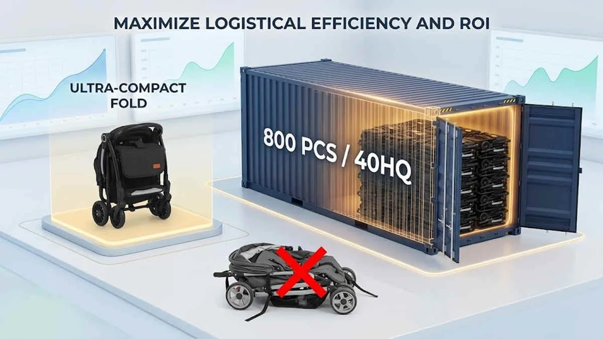 22kg stroller wholesale ROI: visualization showing a neatly folded compact stroller next to a glowing 40HQ container.