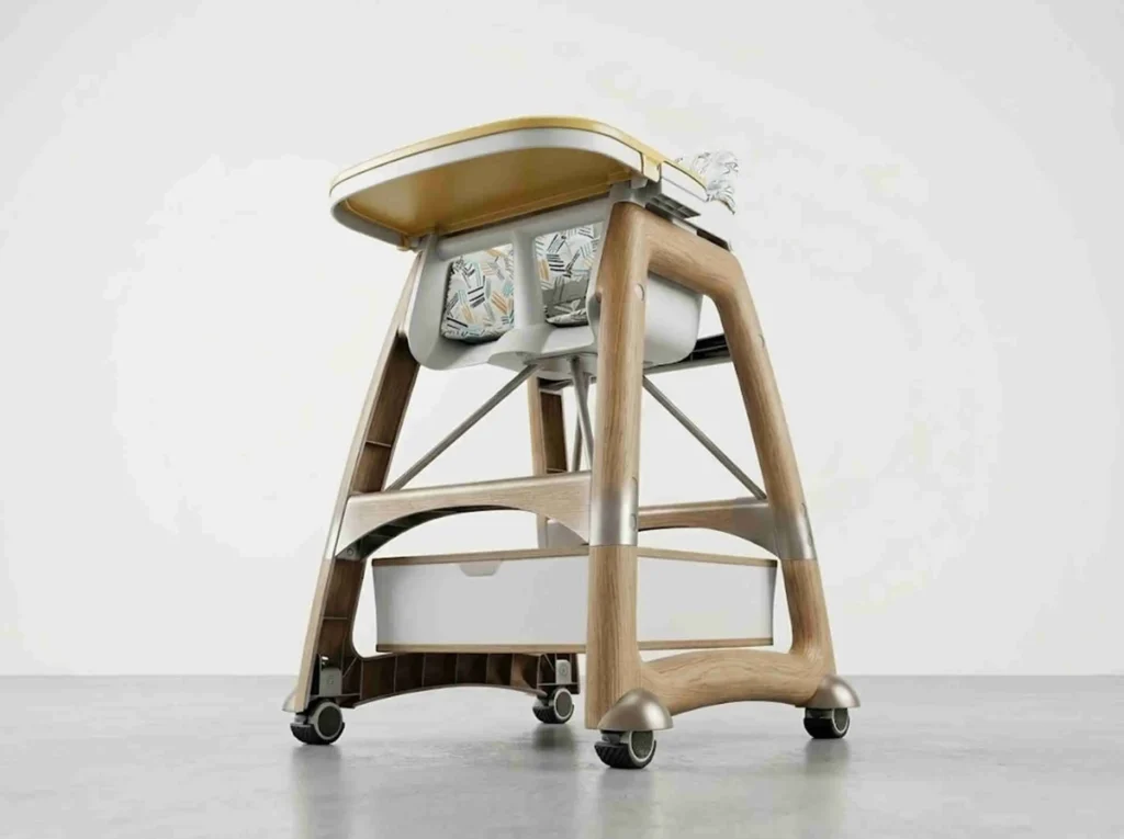 Anti tip high chair wholesale A-frame design. This stable baby feeding chair features a wide base to prevent fall hazards.