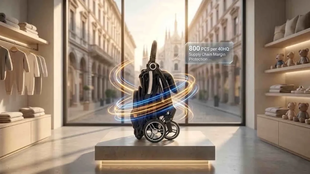 Auto-Fold Stroller Trends by Babylovi: Folded stroller with 800 PCS capacity data for B2B supply chain efficiency.