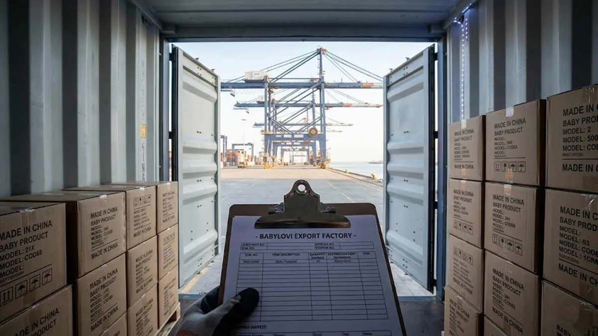 Foldable Baby Potty Wholesale shipping manifest held inside a container at a China export factory.
