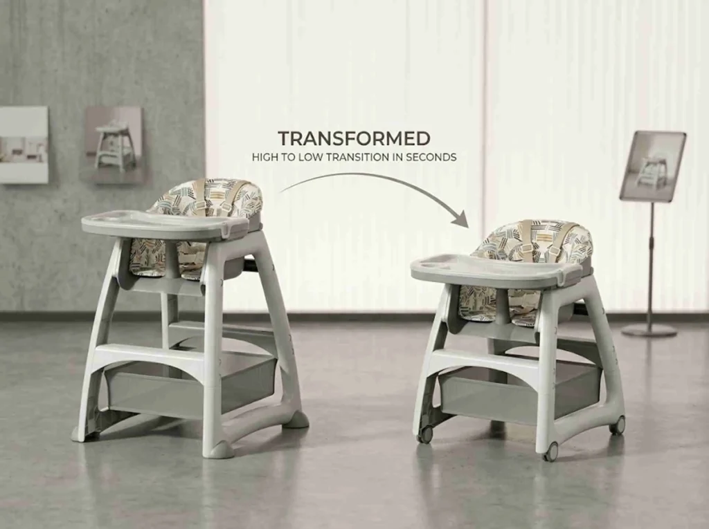 Grow With Me High Chair Wholesale value: A single premium chair transforming from a high feeding position to a low child's chair in seconds.