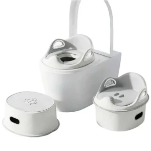 Wholesale 3-in-1 Baby Potty PT282 in grey featuring a step stool conversion, PU cushion, and removable bowl.