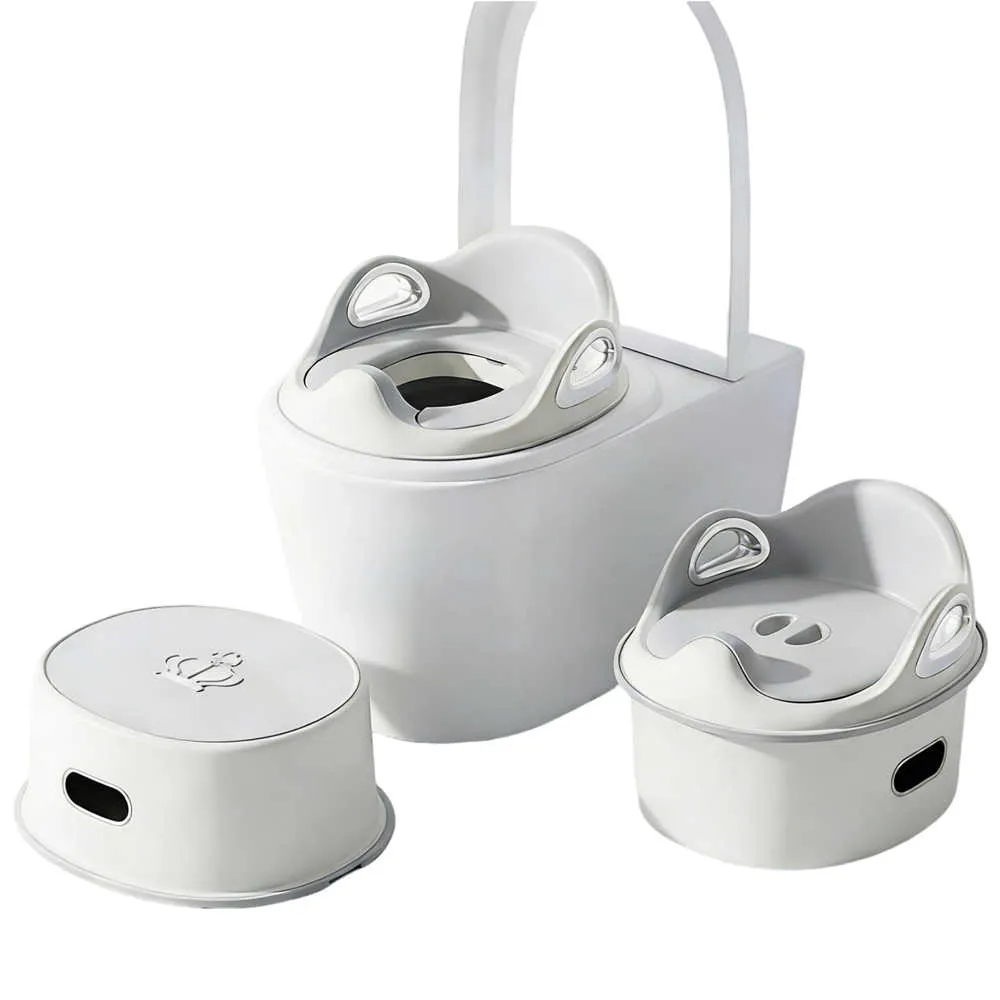 Wholesale 3-in-1 Baby Potty PT282 in grey featuring a step stool conversion, PU cushion, and removable bowl.