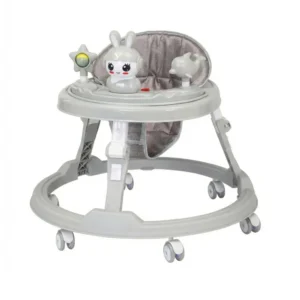 Wholesale Activity Baby Walker BW701 in grey featuring an interactive rabbit toy tray and anti-scratch wheels.