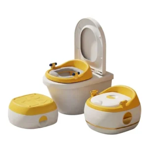 Wholesale Convertible Baby Potty PT281 in yellow featuring a step stool mode, PU cushion, and removable bowl.