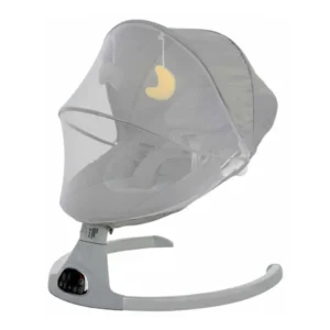 Wholesale Electric Baby Swing SW802 in grey with Bluetooth, LED touch screen, aluminum base, and mosquito net.