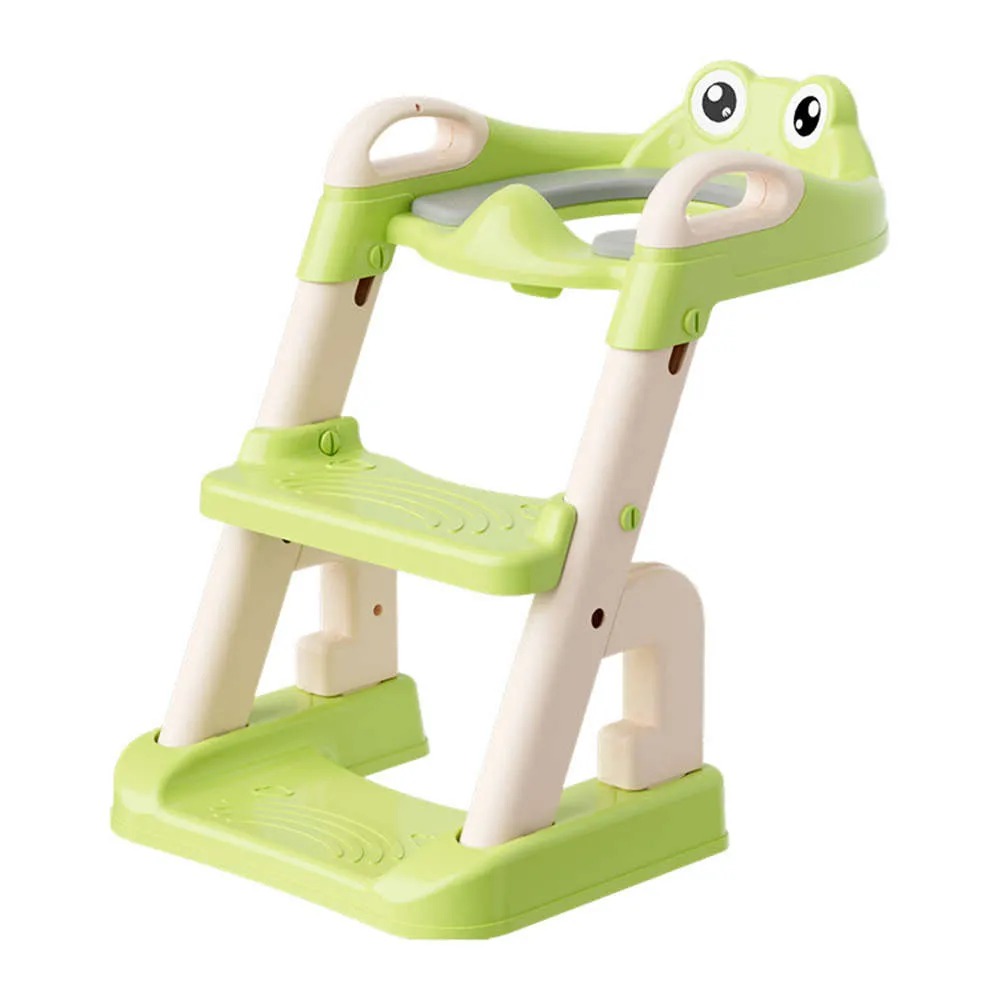 Wholesale Potty Ladder PT233 in a green frog design featuring a foldable step stool and stable anti-slip base.