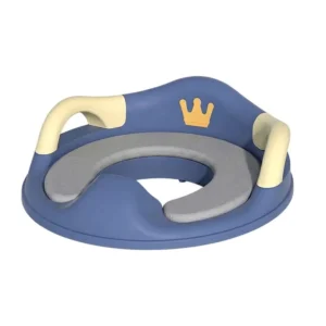 Wholesale Potty Seat PT261 in blue featuring a PU cushion, double handrails, and adjustable locking arms.