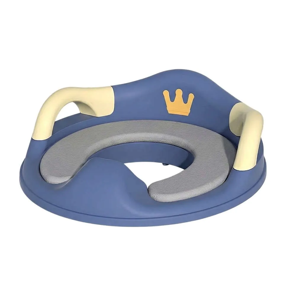 Wholesale Potty Seat PT261 in blue featuring a PU cushion, double handrails, and adjustable locking arms.