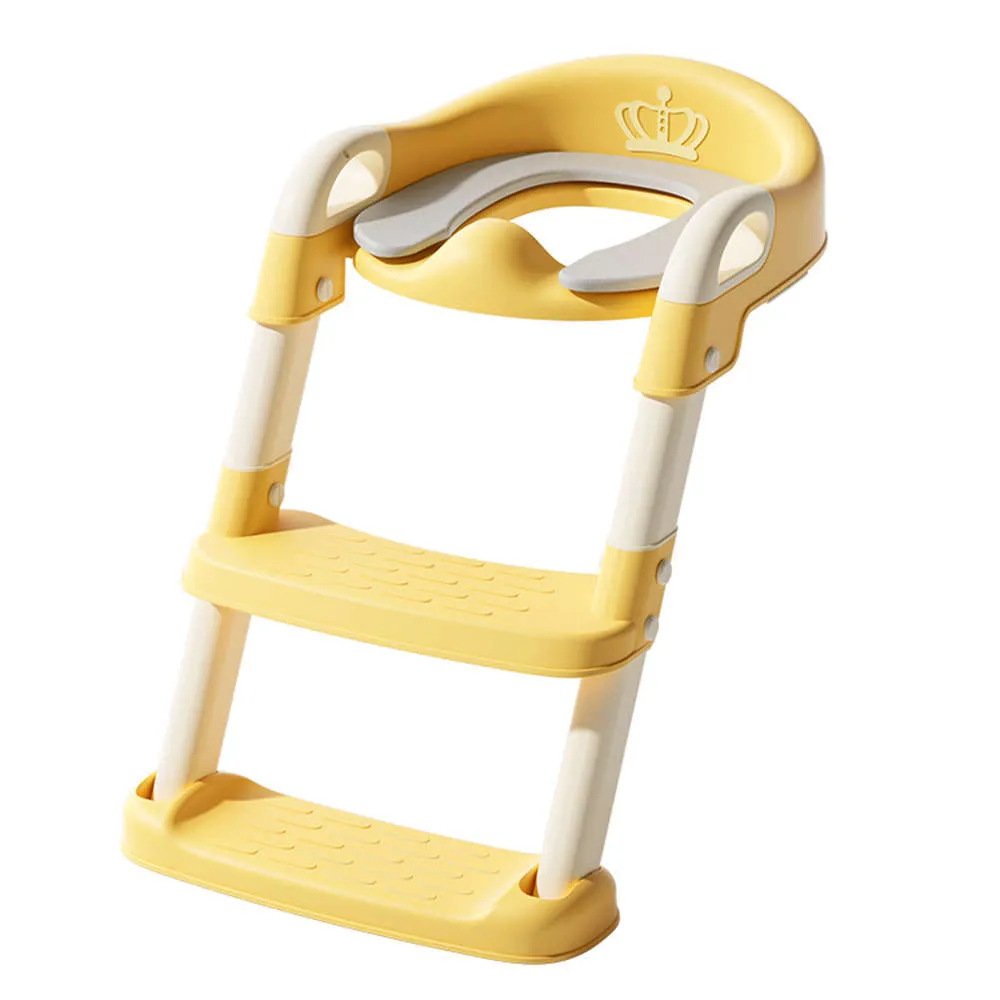 Wholesale Potty Step Stool PT231 in yellow featuring a foldable step ladder mode, handles, and PU cushion.