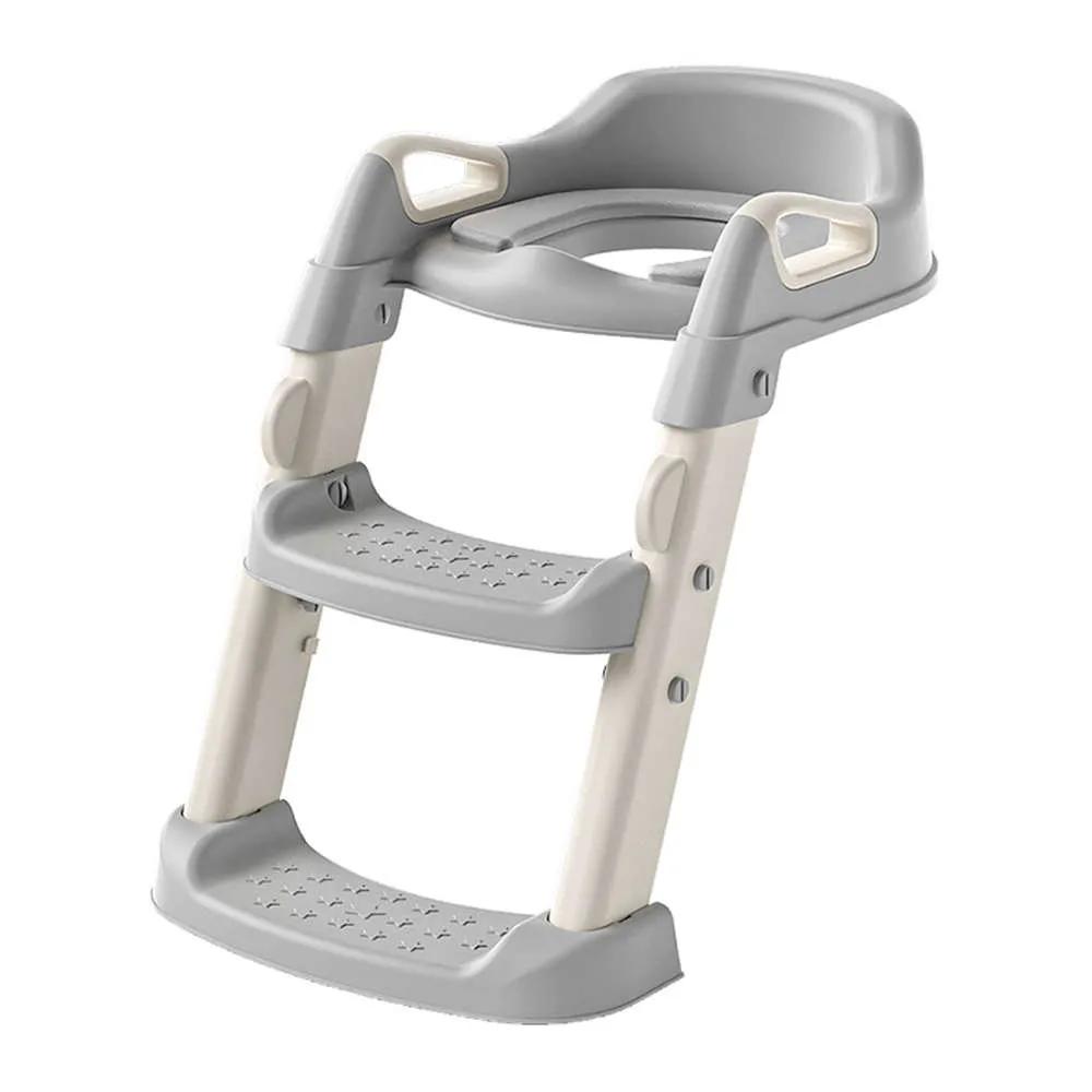 Wholesale Potty Training Ladder PT232 in grey featuring a foldable step stool mode, handles, and adjustable 2-position step.