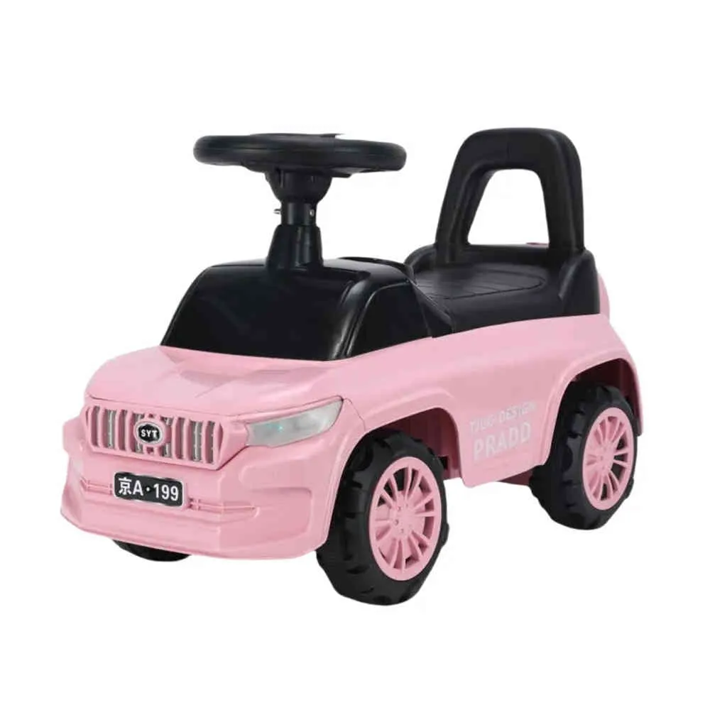 Wholesale ride-on toys: pink foot-to-floor ride-on push car with a steering wheel and backrest for toddlers.