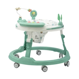 Wholesale Rotating Baby Walker BW751 in mint green with 360 rotating seat and activity toys.