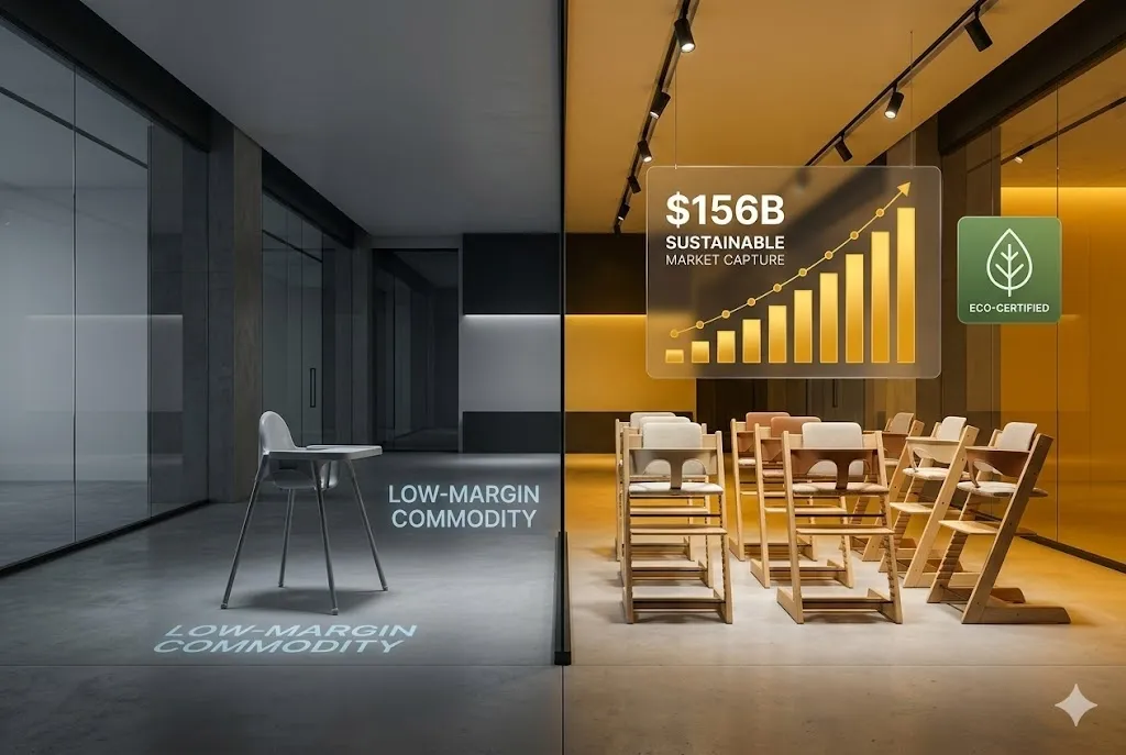 Eco-certified nursery furniture sourcing enables a strategic pivot to capture the $156B premium organic market.