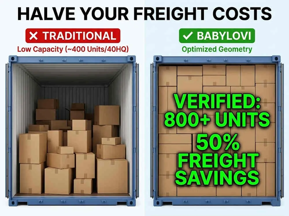 High-Loading Stroller Wholesale: Container comparison showing traditional loading vs 800+ unit optimized density.